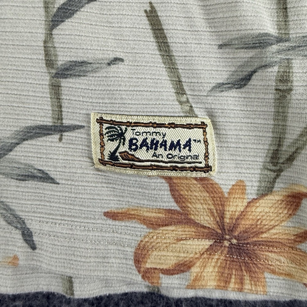 Tommy Bahama Polo Shirt Mens XL Silk Blend Hawaiian Floral Bamboo Beige - Picture 4 of 13